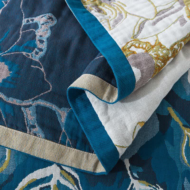 Bequeme Decke aus Baumwollgaze-Jacquard mit Pfauenmotiv