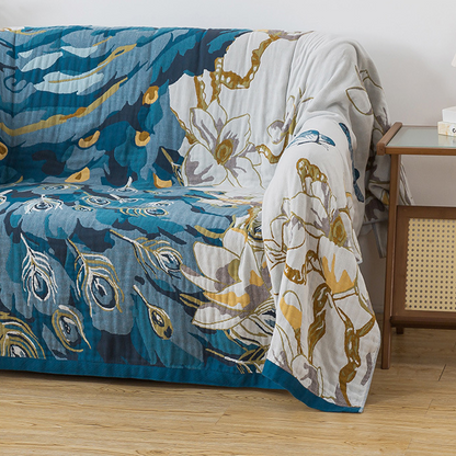 Bequeme Decke aus Baumwollgaze-Jacquard mit Pfauenmotiv