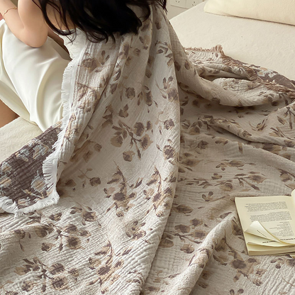 Wendesteppdecke aus Baumwollgaze mit Blumenmuster im Vintage-Stil und Quasten