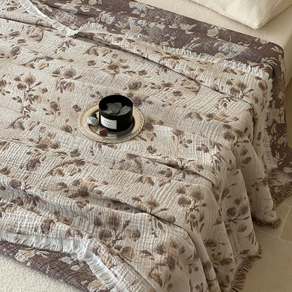 Wendesteppdecke aus Baumwollgaze mit Blumenmuster im Vintage-Stil und Quasten