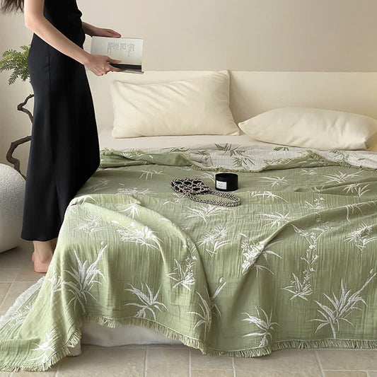 Wendbare Steppdecke aus Baumwollgaze im Jacquard-Bambus-Stil