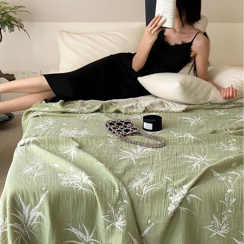 Wendbare Steppdecke aus Baumwollgaze im Jacquard-Bambus-Stil