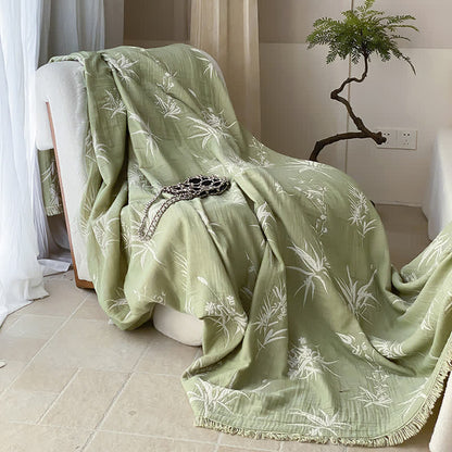Wendbare Steppdecke aus Baumwollgaze im Jacquard-Bambus-Stil