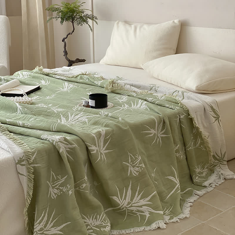 Wendbare Steppdecke aus Baumwollgaze im Jacquard-Bambus-Stil
