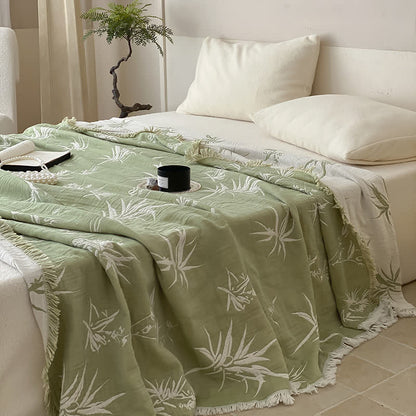 Wendbare Steppdecke aus Baumwollgaze im Jacquard-Bambus-Stil