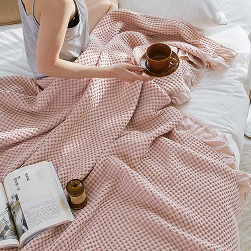 Ownkoti Waffelgewebe-Sofadecke, bequeme Steppdecke