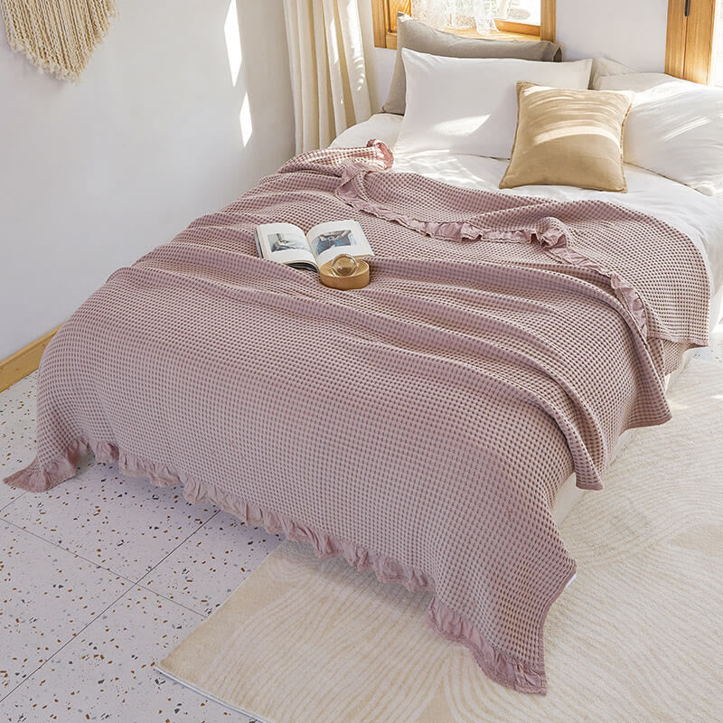 Waffelpiqué-Sofadecke, bequeme Steppdecke - Dunkelrosa - 200cm x 230cm - image 4