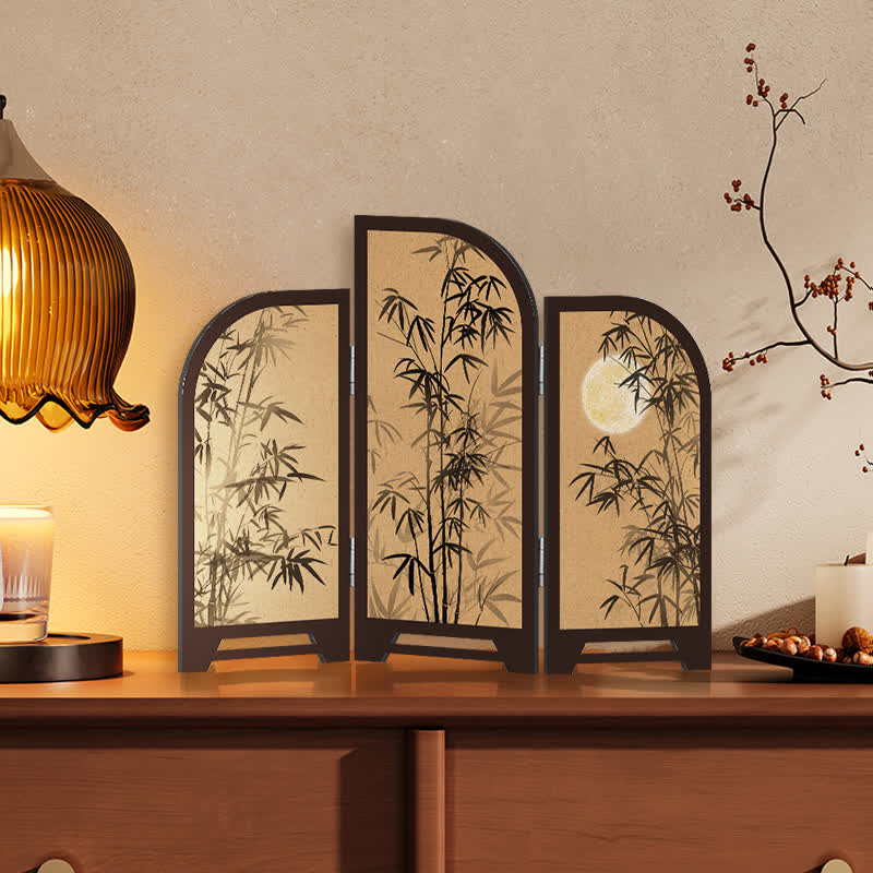 Faltbarer Bildschirm aus Bambus im Vintage-Stil, Desktop-Ornament