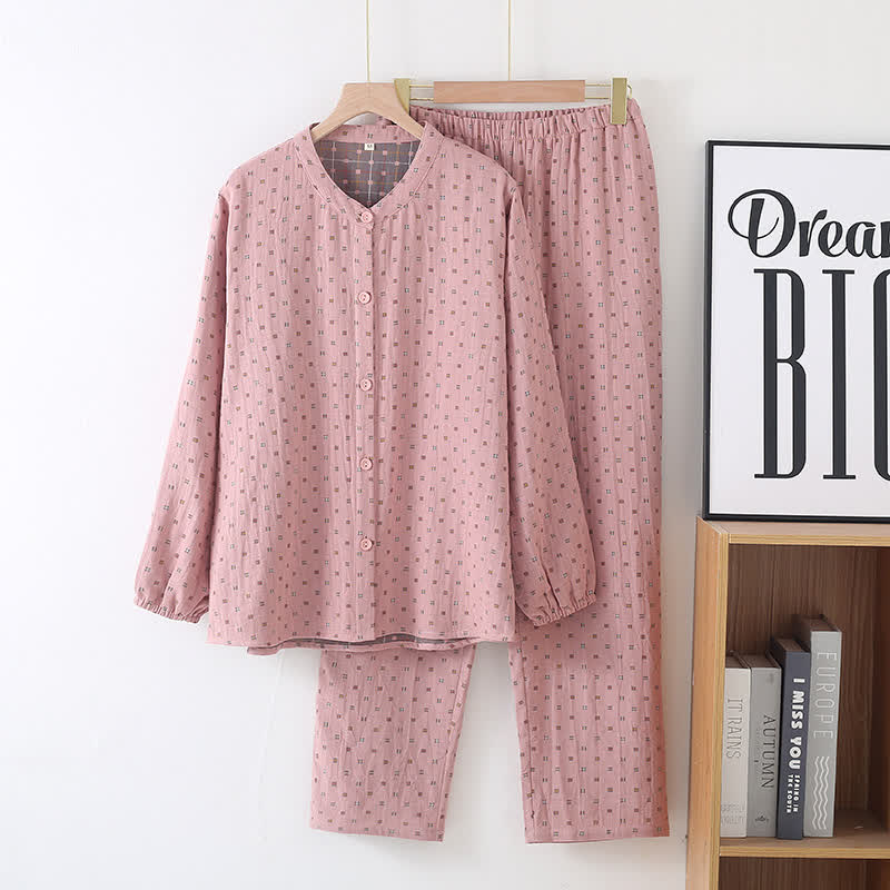 Pyjama-Set aus weichem Baumwollgaze mit Knopfleiste - Rosa -  Frauen XL - image 10
