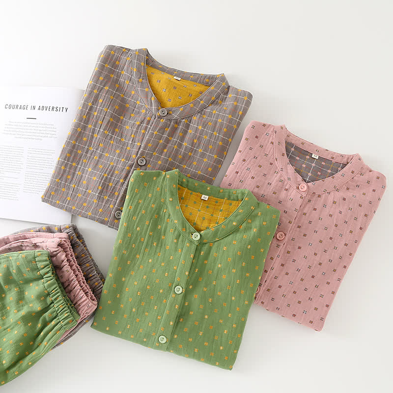 Weiches Pyjama-Set aus Baumwollgaze mit Knopfleiste