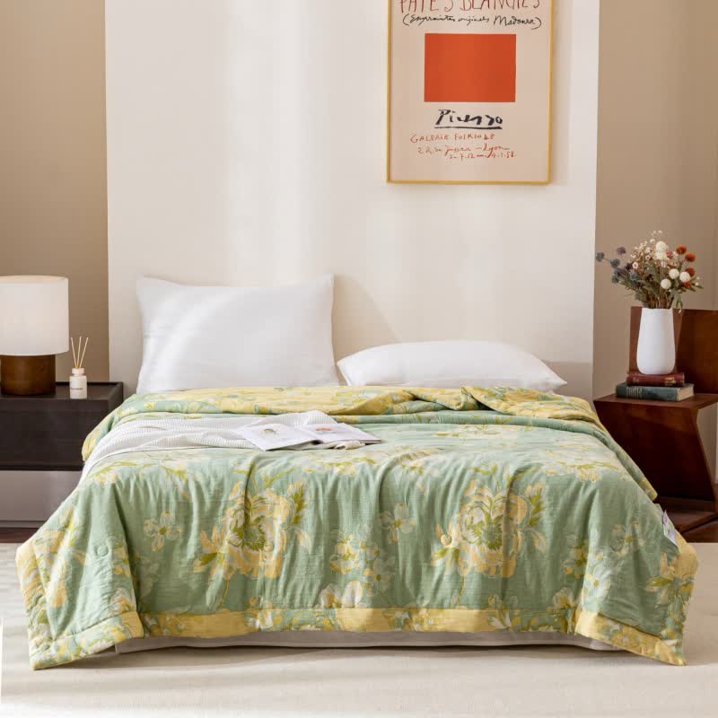 Garngefärbte Steppdecke aus Baumwollgaze-Jacquard mit Blumenmuster
