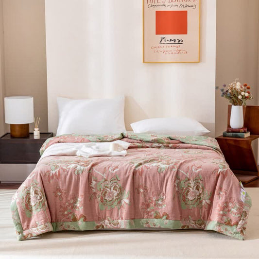 Garngefärbte Steppdecke aus Baumwollgaze-Jacquard mit Blumenmuster
