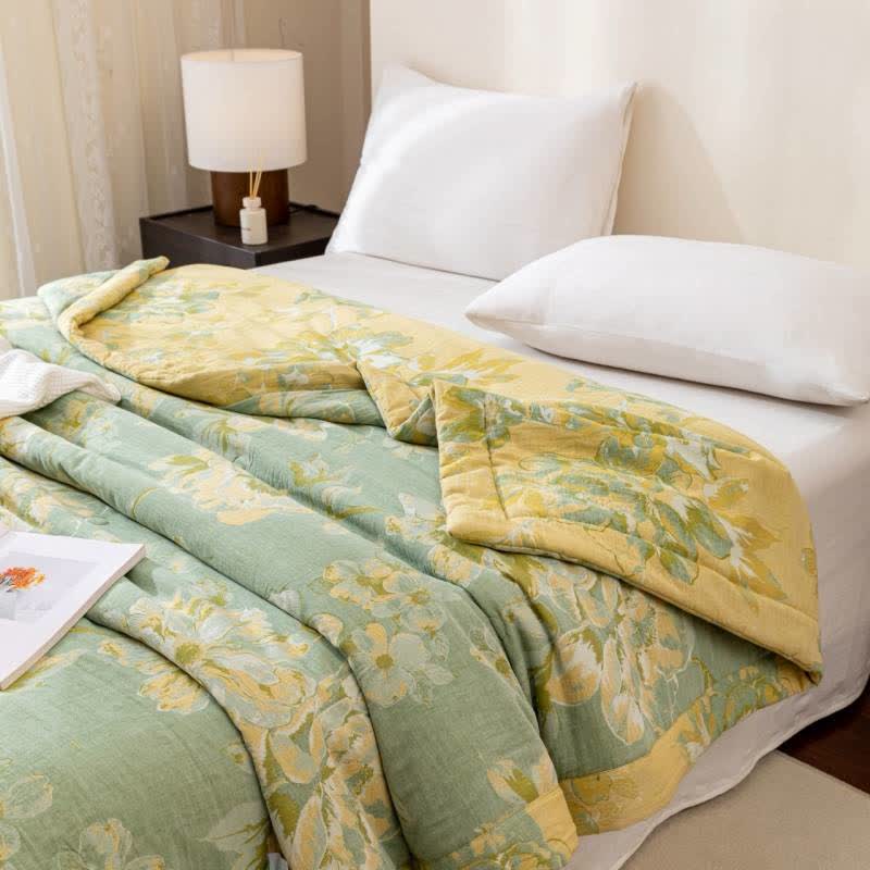 Garngefärbte Steppdecke aus Baumwollgaze-Jacquard mit Blumenmuster