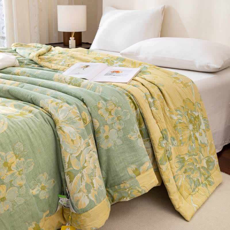 Garngefärbte Steppdecke aus Baumwollgaze-Jacquard mit Blumenmuster