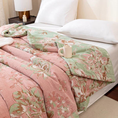 Garngefärbte Steppdecke aus Baumwollgaze-Jacquard mit Blumenmuster