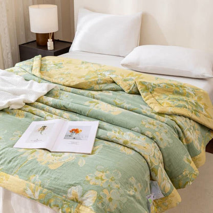 Garngefärbte Steppdecke aus Baumwollgaze-Jacquard mit Blumenmuster
