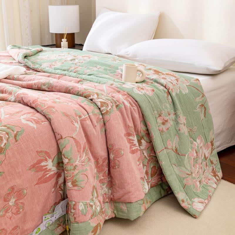 Garngefärbte Steppdecke aus Baumwollgaze-Jacquard mit Blumenmuster