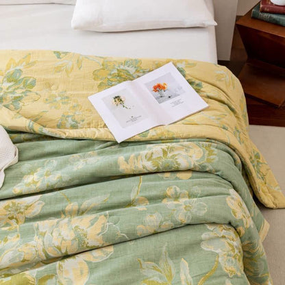 Garngefärbte Steppdecke aus Baumwollgaze-Jacquard mit Blumenmuster