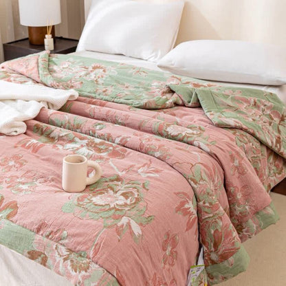 Garngefärbte Steppdecke aus Baumwollgaze-Jacquard mit Blumenmuster