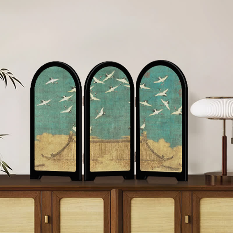 Faltbarer Bildschirm im Vintage-Kranich-Stil, Desktop-Ornament