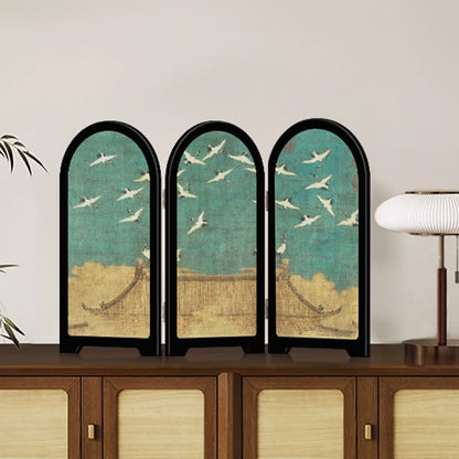 Faltbarer Bildschirm im Vintage-Kranich-Stil, Desktop-Ornament