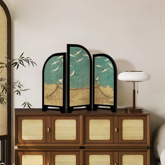 Faltbarer Bildschirm im Vintage-Kranich-Stil, Desktop-Ornament