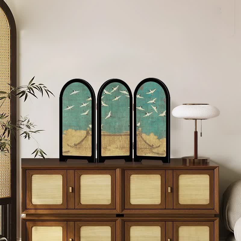 Faltbarer Bildschirm im Vintage-Kranich-Stil, Desktop-Ornament