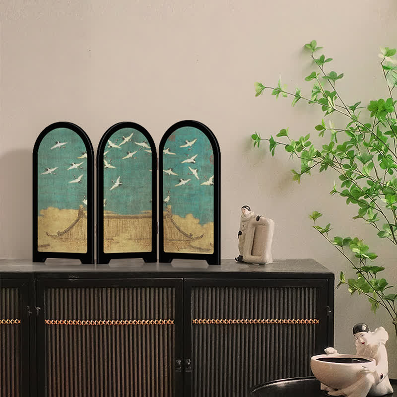 Faltbarer Bildschirm im Vintage-Kranich-Stil, Desktop-Ornament