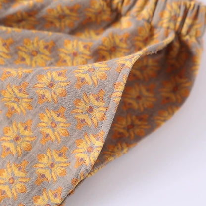 Pyjama-Set aus Baumwollgaze mit Vintage-Jacquardmuster und V-Ausschnitt