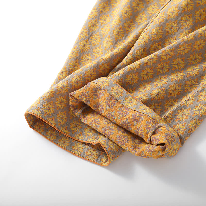 Pyjama-Set aus Baumwollgaze mit Vintage-Jacquardmuster und V-Ausschnitt