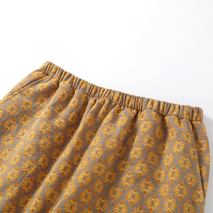 Pyjama-Set aus Baumwollgaze mit Vintage-Jacquardmuster und V-Ausschnitt