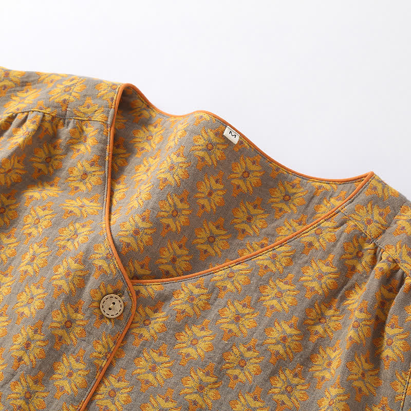 Pyjama-Set aus Baumwollgaze mit Vintage-Jacquardmuster und V-Ausschnitt