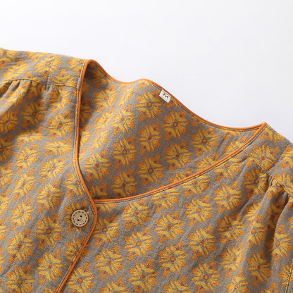 Pyjama-Set aus Baumwollgaze mit Vintage-Jacquardmuster und V-Ausschnitt