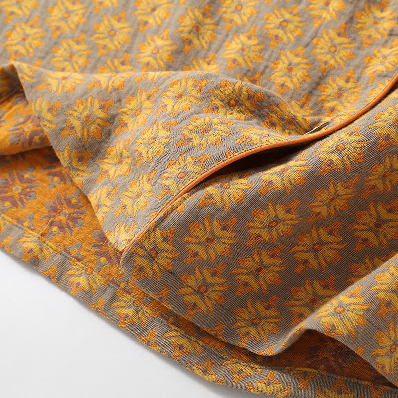 Pyjama-Set aus Baumwollgaze mit Vintage-Jacquardmuster und V-Ausschnitt