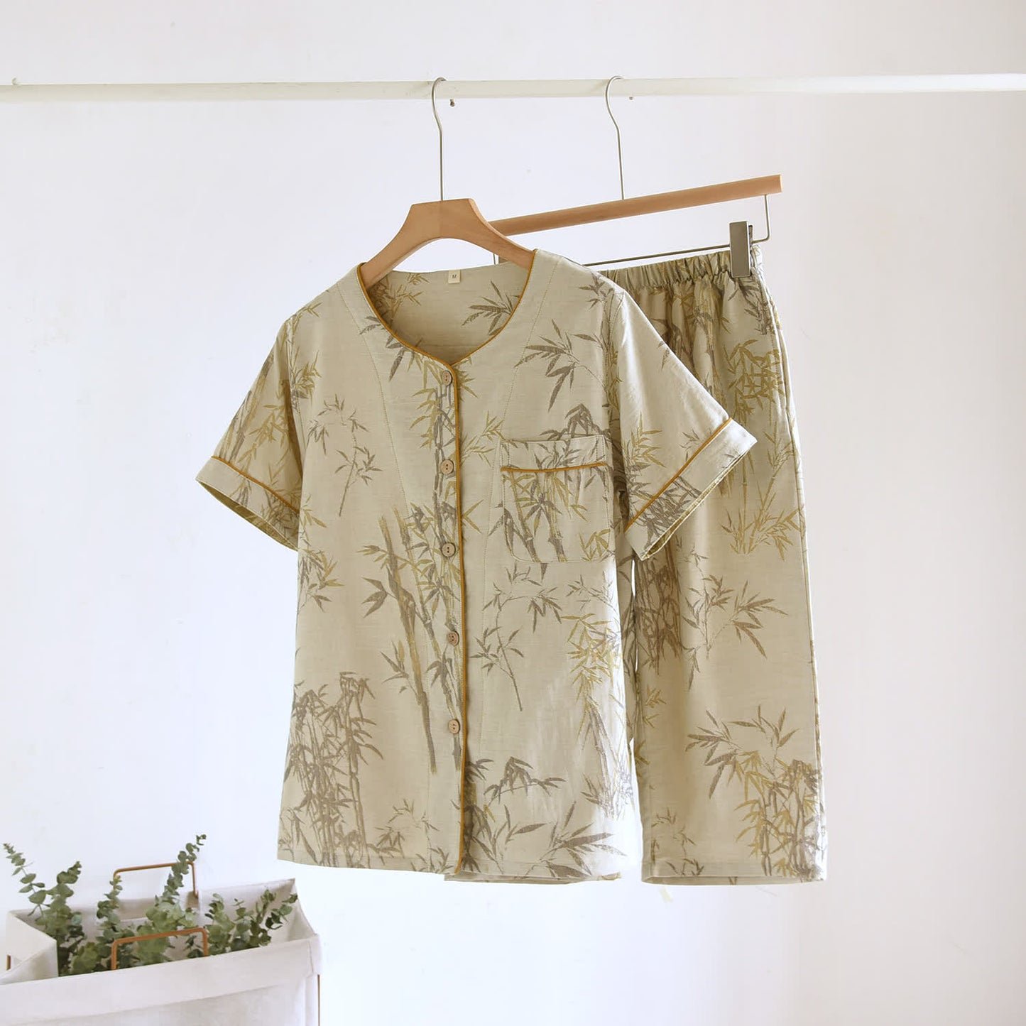 Ländliches Bambus-Cardigan-Pyjama-Set aus reiner Baumwolle