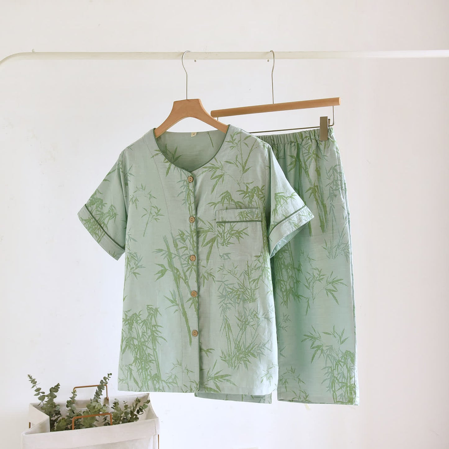 Ländliches Bambus-Cardigan-Pyjama-Set aus reiner Baumwolle