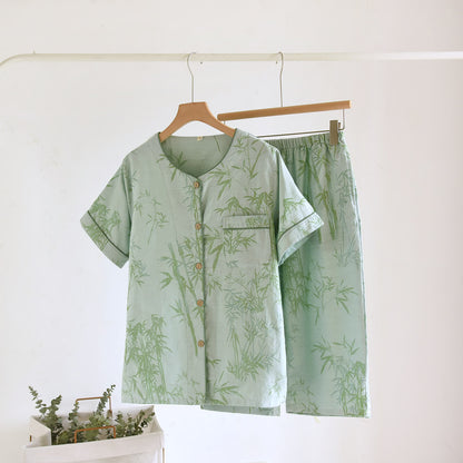 Ländliches Bambus-Cardigan-Pyjama-Set aus reiner Baumwolle