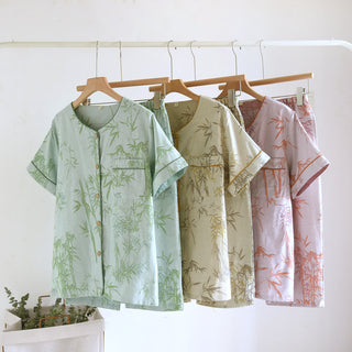 Ländliches Bambus-Cardigan-Pyjama-Set aus reiner Baumwolle