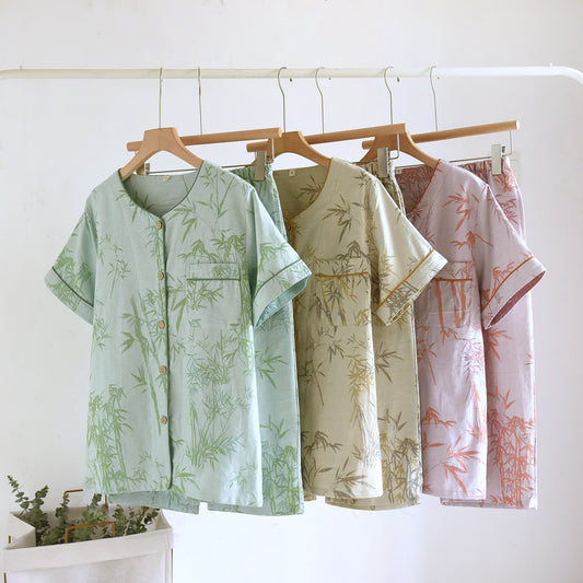 Ländliches Bambus-Cardigan-Pyjama-Set aus reiner Baumwolle