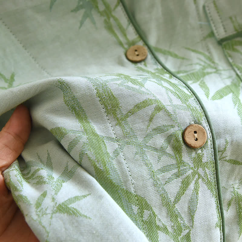 Ländliches Bambus-Cardigan-Pyjama-Set aus reiner Baumwolle