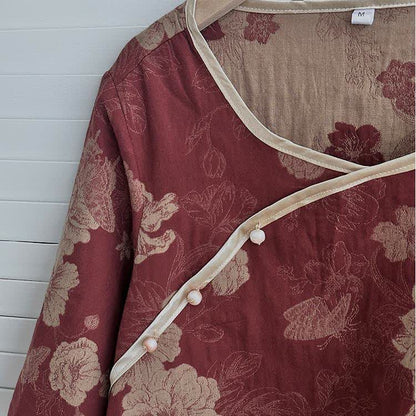 Nachtwäsche-Set aus Baumwollgaze-Jacquard mit Blumenmuster im Vintage-Stil