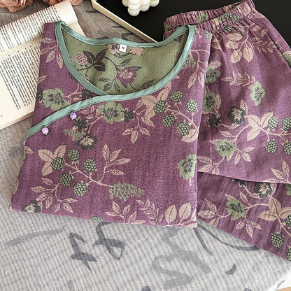 Ländliches Maulbeer-Pyjama-Set aus Baumwollgaze