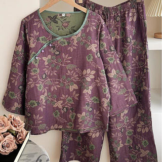 Ländliches Maulbeer-Pyjama-Set aus Baumwollgaze