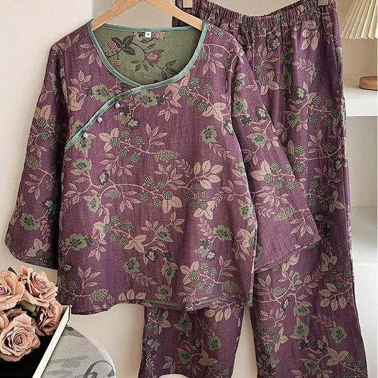 Ländliches Maulbeer-Pyjama-Set aus Baumwollgaze