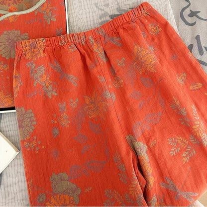 Atmungsaktives Pyjama-Set aus weicher Gaze im Retro-Jacquard-Stil