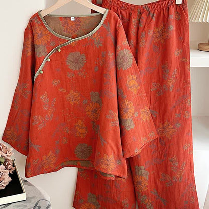 Atmungsaktives Pyjama-Set aus weicher Gaze im Retro-Jacquard-Stil