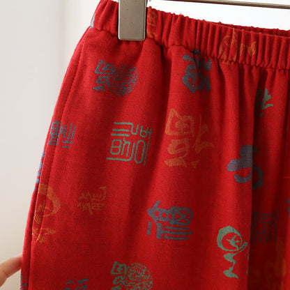 Garngefärbtes Retro-Pyjama-Set aus Baumwollgaze (3-teilig)