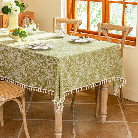 Jacquard-Tischdecke mit ländlichen Blättern und Quasten