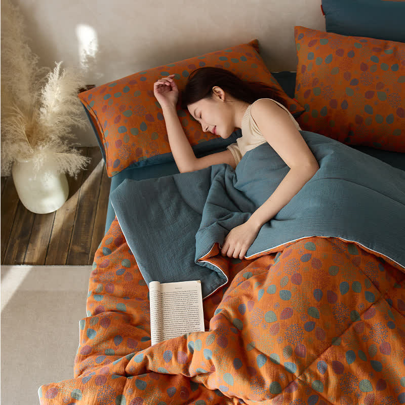 Bequeme Bettwäsche aus Baumwollgaze mit Jacquard-Blattmuster