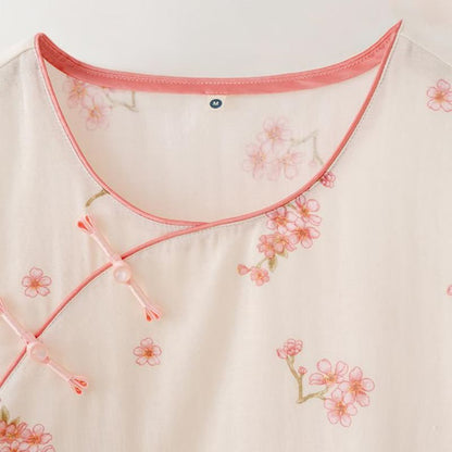 Elegantes Nachtwäsche-Set aus Baumwollgaze mit Pflaumenblüten